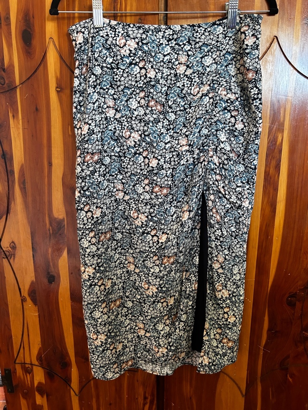 Abercrombie & Fitch Black Midi Skirt with Blush & Blue Floral